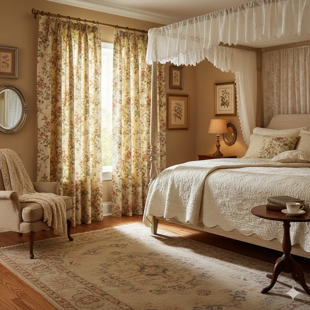 Vintage curtains in a cozy bedroom setting