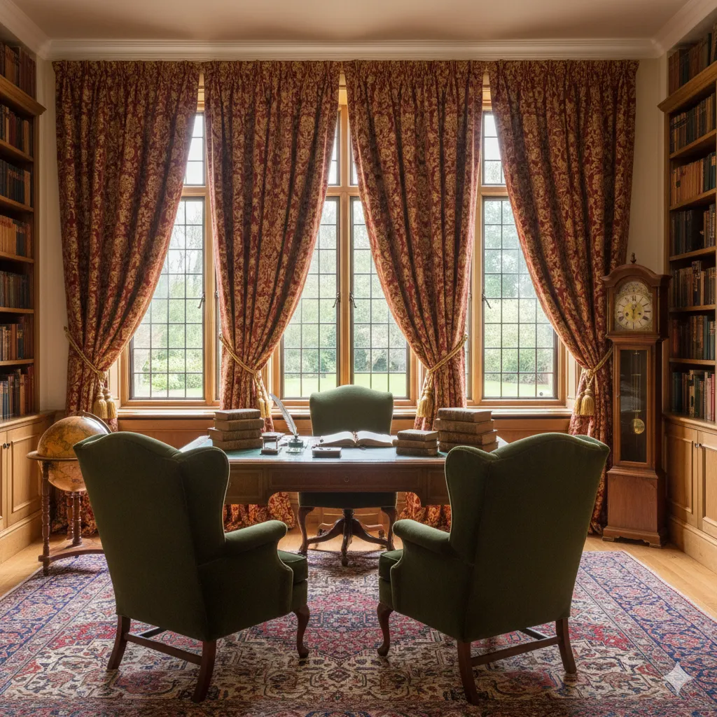 Traditional curtains in a study room